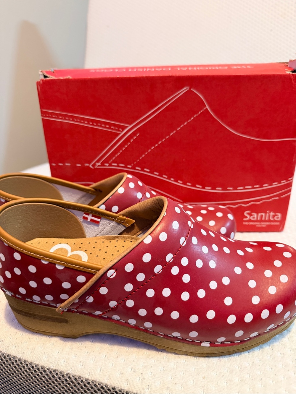 Sanita Red and White Polka Dot Clogs
